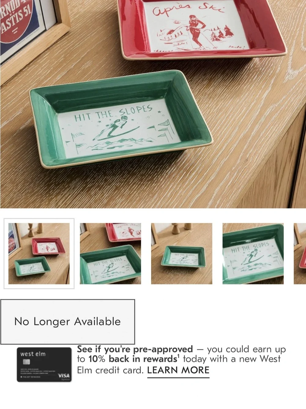 West Elm Skier Ceramic Decorative Tray - 'Hit The Slopes'